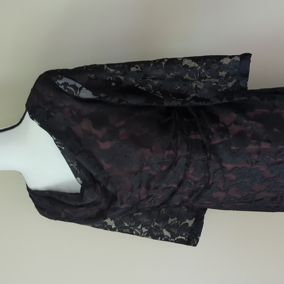 Coldwater Creek Lace Floral Cowl Neck Ruched Formal Dress 8 Black Brown - Picture 9 of 16